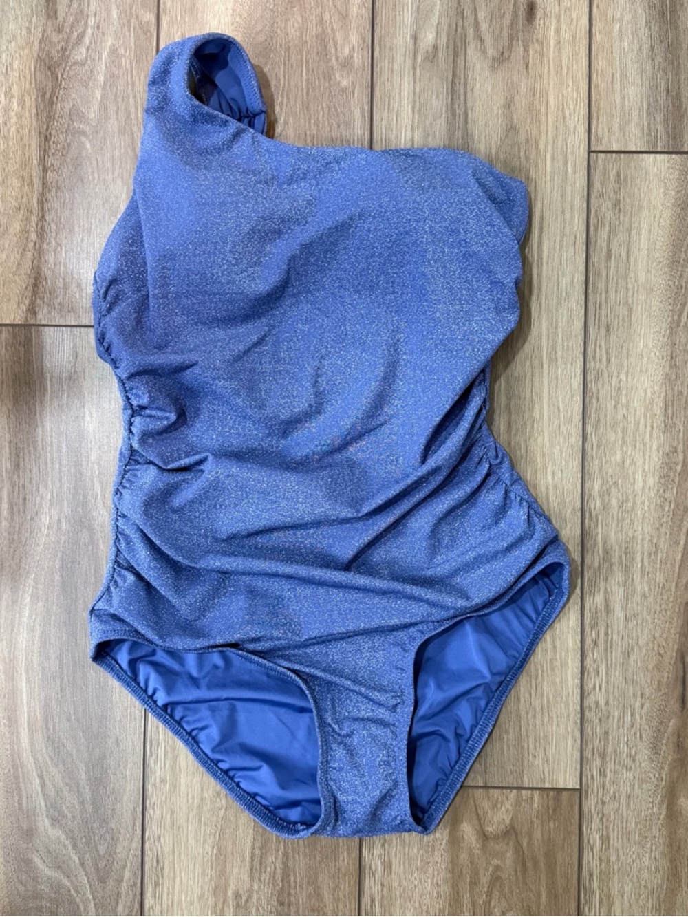 Lands' End Shimmery One-Shoulder Blue Women’s One-Piece
